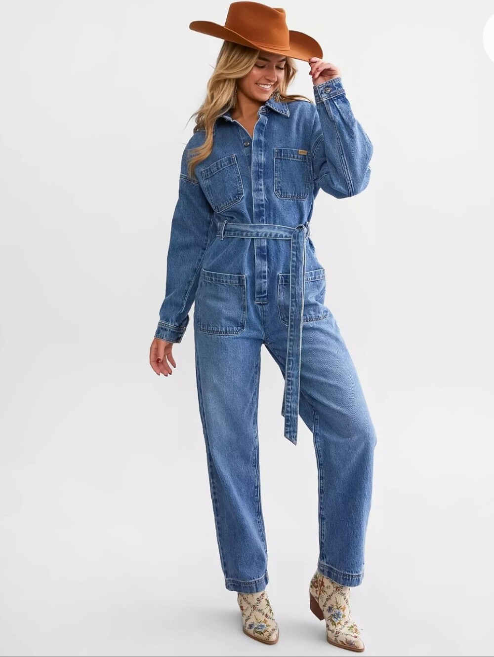 Ariat Western Georgia Women's Denim Jumpsuit One-Piece Long Sleeve Belted S